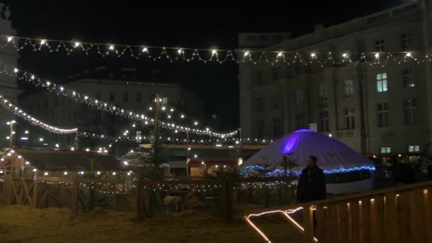 Vista Panorámica Derecha Del Mercado Navideño Karlsplatz — Vídeos de Stock