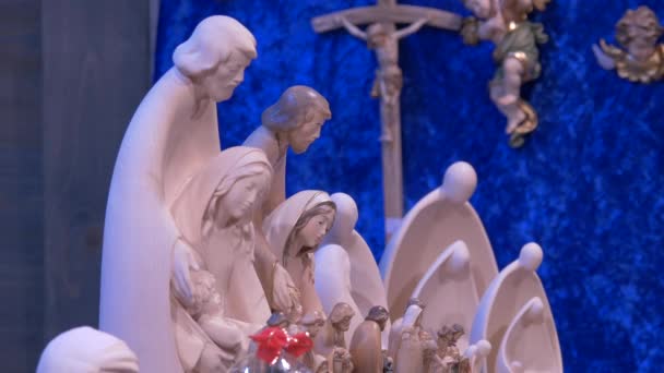 Vista Cerca Las Figuras Natividad — Vídeo de stock