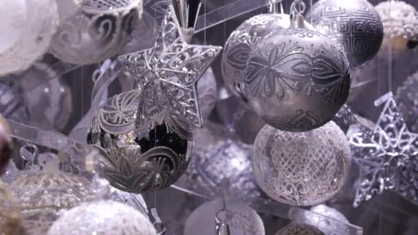Gümüş Noel Süsleri Tatil Konsepti — Stok video