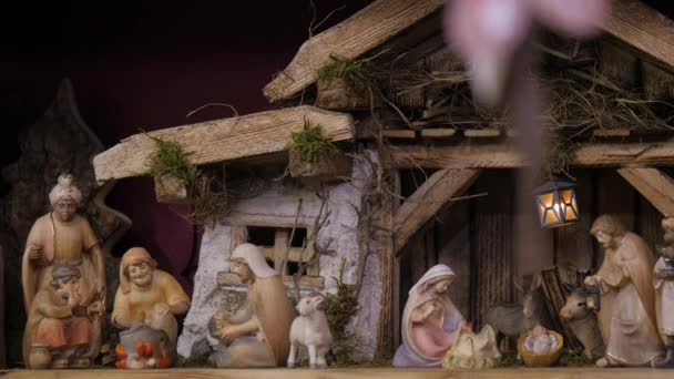 Scena Nașterii Domnului Din Lemn Conceptul Sărbătorilor — Videoclip de stoc