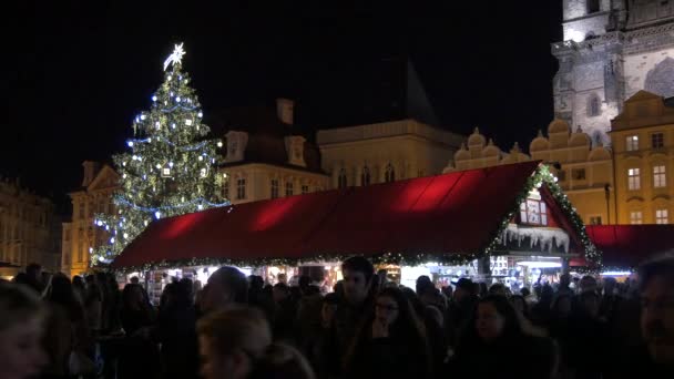 Kerstboom Kraampjes Een Kerstmarkt — Stockvideo