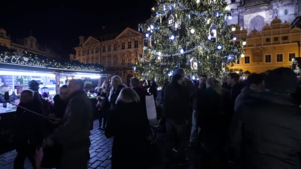 Toeristen Wandelen Rond Kerstboom Praag — Stockvideo