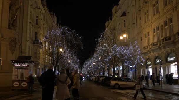 Rua Decorada Com Enfeites Natal — Vídeo de Stock