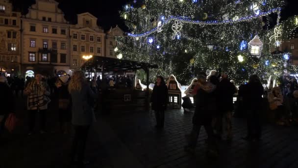 Menschen Stehen Neben Einem Weihnachtsbaum — Stockvideo