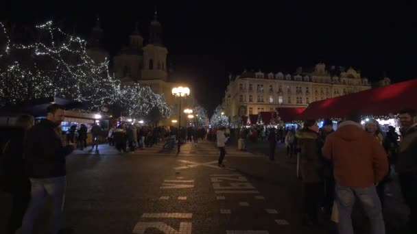 Julmarknad Natten Prag — Stockvideo