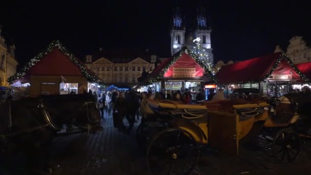 Carruajes Con Caballos Mercado Navidad — Vídeos de Stock