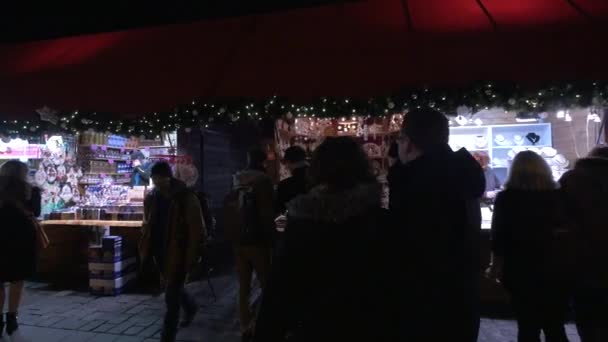 Turister Gatan Bås Julmarknad — Stockvideo