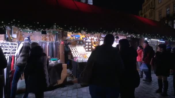 Straatstalletjes Nachts Kerstmarkt — Stockvideo