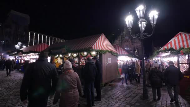 Toeristen Wandelen Kerstmarkt Van Frankfurt — Stockvideo