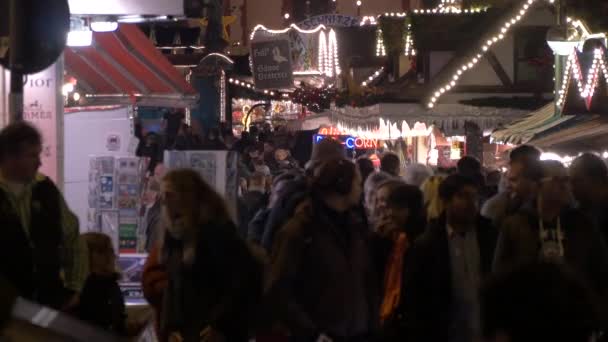 Drukke Steeg Kerstmarkt Van Frankfurt — Stockvideo