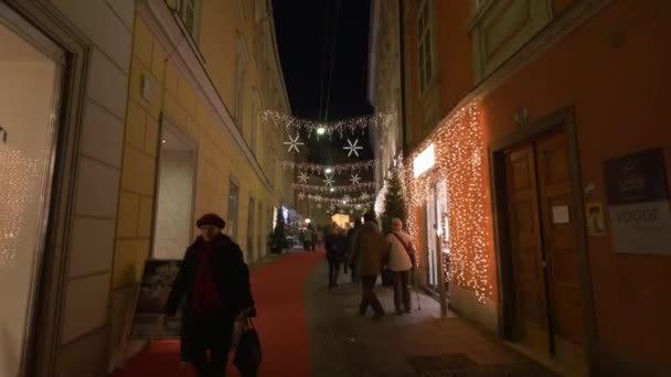 Straat Met Kerstverlichting Nachts — Stockvideo