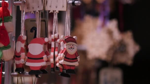 Wooden Santa Claus Ornaments — Stock Video