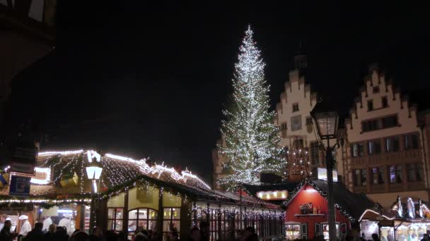 Frankfurt Romerberg Meydanı Nda Noel Ağacı — Stok video