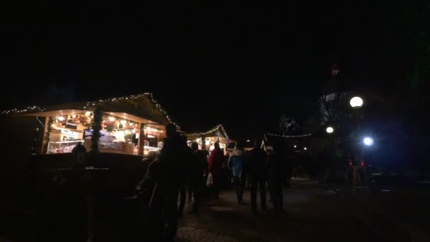 Kerstmarkt Nachts Gezien — Stockvideo