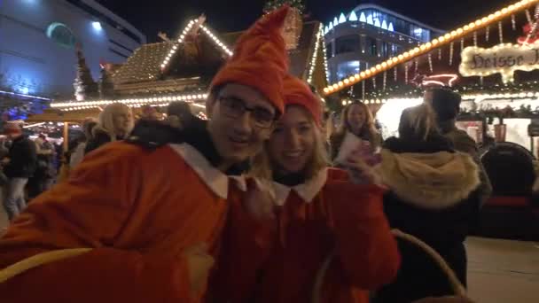 Couple Christmas Costumes Saluting — Stock Video