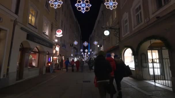 Caminhando Linzer Gasse Natal Salzburgo — Vídeo de Stock