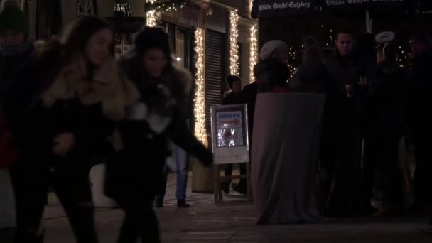 Pessoas Uma Rua Com Luzes Natal — Vídeo de Stock