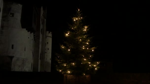 Kerstboom Buiten Vesting Hohensalzburg — Stockvideo