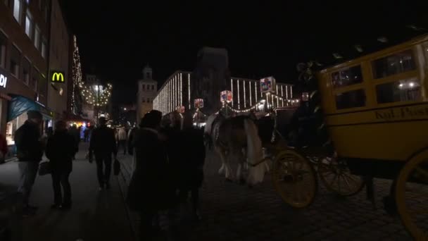 Horse Carriage Riding Christmas Market — Stock Video