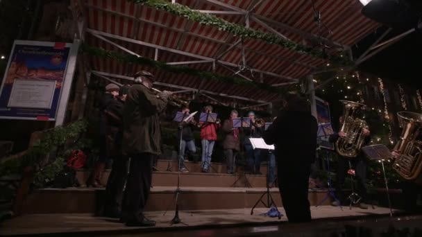 Orkiestra Dęta Występująca Jarmarku Świątecznym — Wideo stockowe