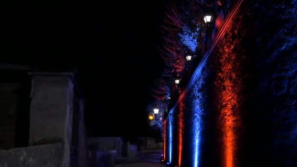 Rotes Und Blaues Licht Einer Wand Weihnachten — Stockvideo
