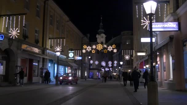 Rua Com Decorações Natal Salzburgo — Vídeo de Stock