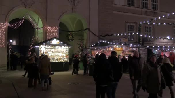Visiting Christmas Market Night Salzburg — Stock Video