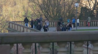 Heidelberg Kalesi 'nin avlusunu ziyaret eden turistler