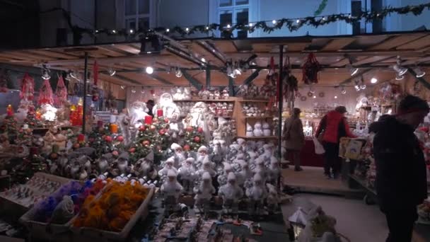 Santa Claus Muñecos Nieve Juguetes Mercado Navidad — Vídeos de Stock