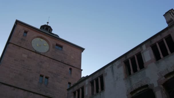 Torre Del Reloj Del Castillo Heidelberg — Vídeo de stock