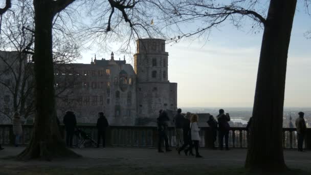Τουρίστες Επισκέπτονται Κάστρο Της Χαϊδελβέργης — Αρχείο Βίντεο