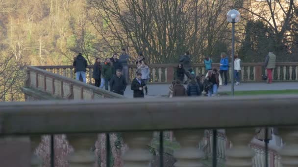 Turyści Zwiedzający Dziedziniec Zamku Heidelberg — Wideo stockowe
