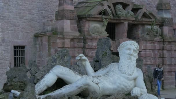 Statua Nettuno Nel Castello Heidelberg — Video Stock