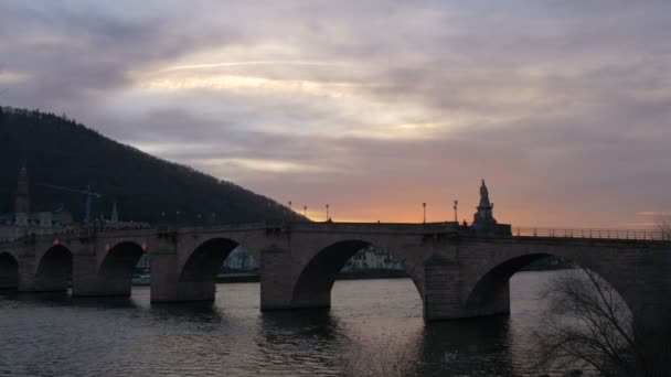 Alte Brucke Pôr Sol Heidelberg — Vídeo de Stock