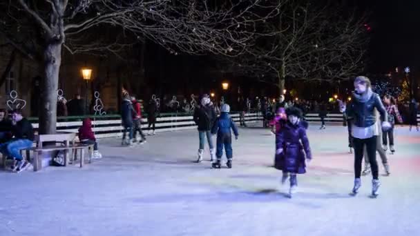 Timelapse View People Ice Skating — Stock Video