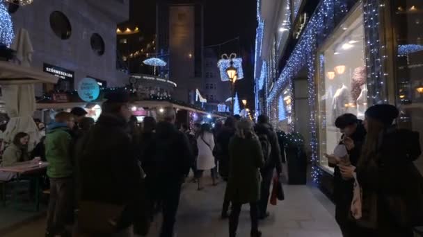 Menschen Spazieren Auf Einem Weihnachtsmarkt — Stockvideo