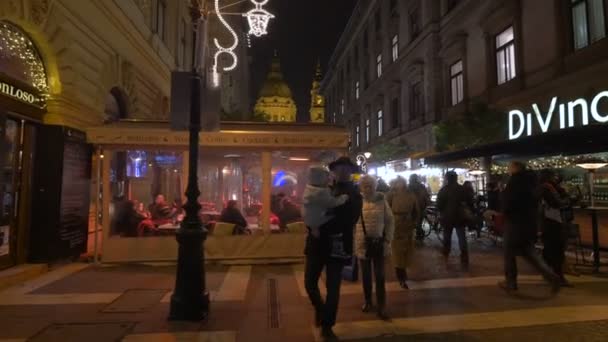 Ludzie Ulicy Zrinyi Boże Narodzenie Budapeszcie — Wideo stockowe