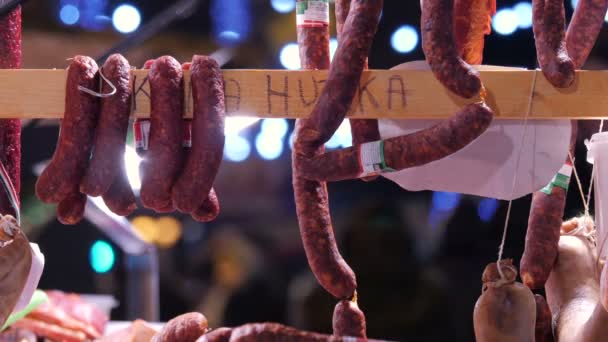 Sausages Hanging Food Stall — Stock Video