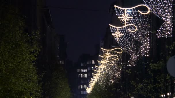 Lumières Noël Dans Une Rue Nuit — Video