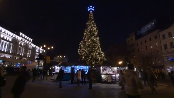 Heldere Kerstboom Bratislava — Stockvideo