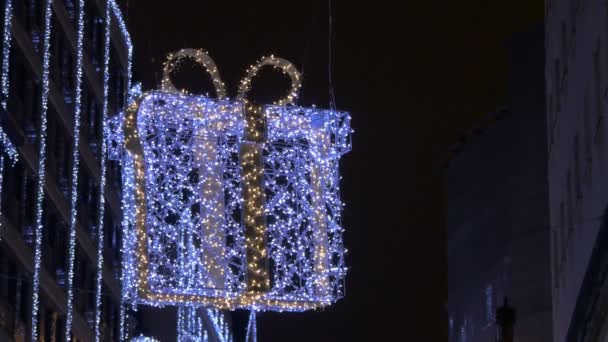 Decoración Navidad Aire Libre Por Noche — Vídeo de stock