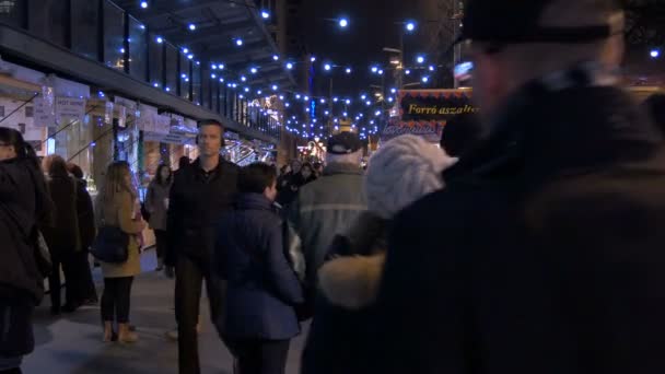 Mensen Wandelen Een Kerstmarkt Boedapest — Stockvideo
