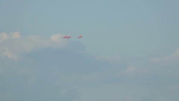 Tres Aviones Rojos Actuando Cielo — Vídeos de Stock