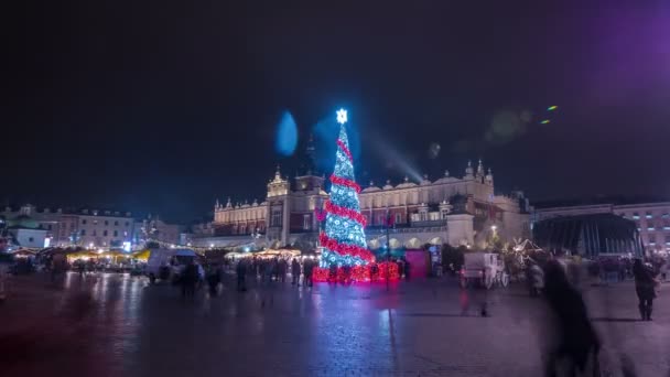 Nocny Terminarz Krakowskiego Jarmarku Bożonarodzeniowego — Wideo stockowe