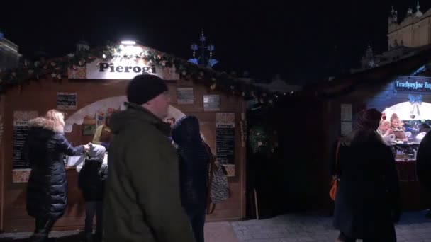 Wooden Stalls Krakow Christmas Market — Stock Video