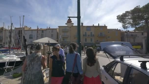 Souvenirstände Hafen Von Saint Tropez — Stockvideo