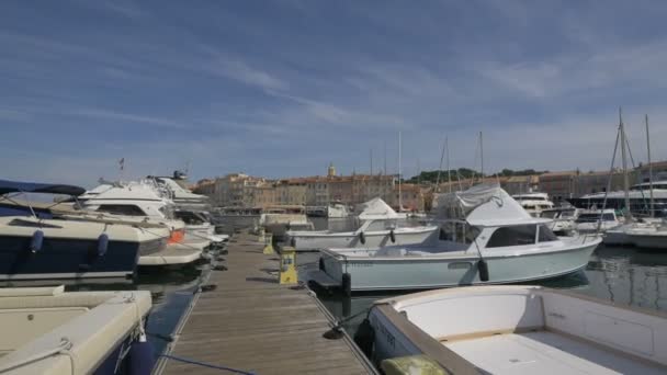 Veleiros Ancorados Longo Uma Doca Porto — Vídeo de Stock