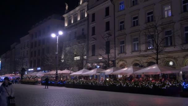 Restauranger Utomhus Grand Square Krakow — Stockvideo