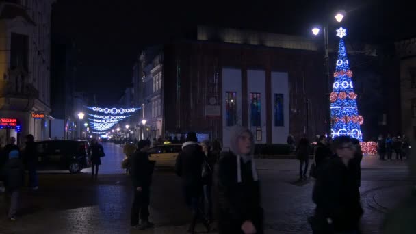 Árvore Natal Rynek Glowny Perto Rua Grodzka — Vídeo de Stock