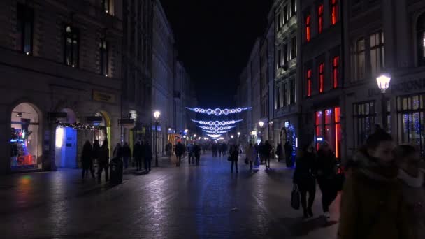 Прогулюючись Вулиці Ґродська Кракові Різдво — стокове відео
